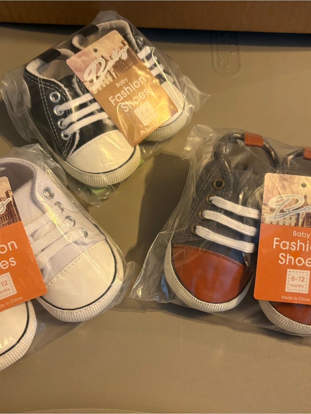 Baby Fashion Shoes - Navy & Brown and White Canvas Styles